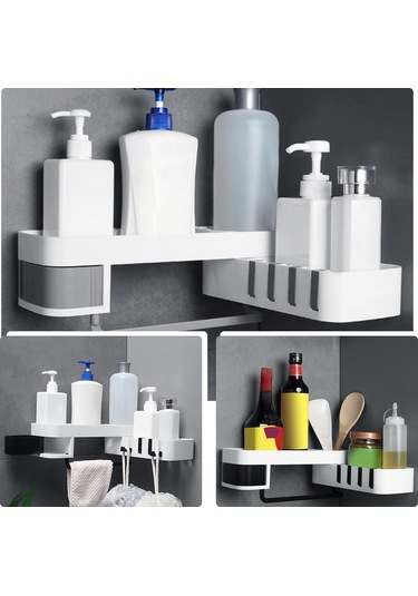 Teltree Duvarlı Döner Banyo Dolabı - Delme Yok Kurulum, Sıralı Saklama, Su Akışlı Tasarım, Kişisel Bakım Ürünleri İçin Siyah Abs Organizer Diğer