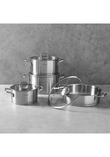 Hisar Lusso 8 Parça Çelik Tencere Seti Saten Gümüş