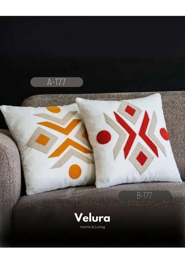 Dekoratif Kırlent & Pinterest Kırlent & Keten Kumaş - Nakış İşleme & A177-b177 Kırmızı - Turuncu