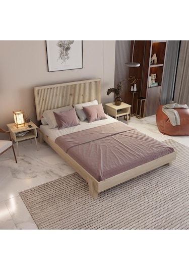 Alaz Model Vernikli Çam Ahşap Karyola Ve İki Komodin Set Dikey -296 140 x 190