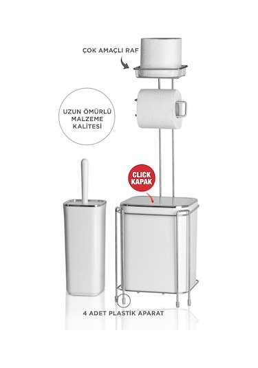 Okyanus Home Krom Yedekli Wc Kağıtlık - Beyaz Çöp Kovası Ve Wc Fı Beyaz