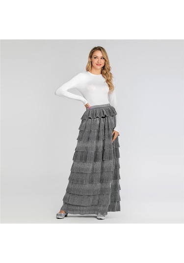 Kadınlar İçin Şık Parlak Pasta Eteği Gri