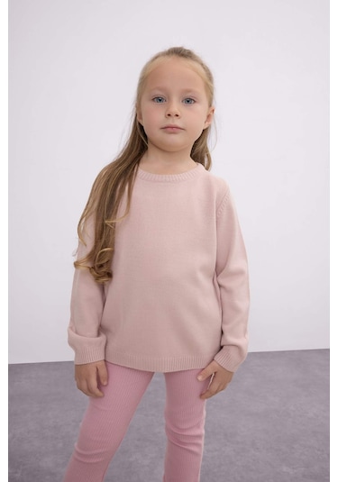 Defacto Kız Bebek Açık Pembe Bisiklet Yaka Basic Düz Triko Kazak X8187A224AUPN262 Pembe