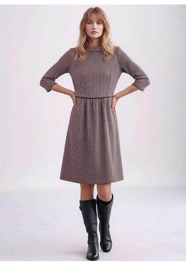 Kadın Degaje Yaka Uzun Kollu Cepli Büyük Beden Curve Şık Elbisesi Pembe