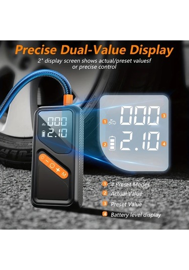 Boatshop1 Kablosuz Taşınabilir Hava Kompresörü Lastik Pompası Dijital Göstergeli Araba Motosiklet Bisiklet