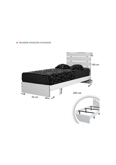 Pasifichome Huga Tek Kişilik Beyaz Karyola 90Cm / 90*200 Başlıklı Karyola