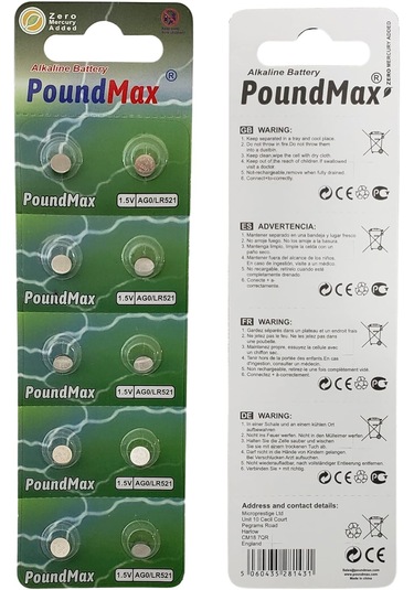 Poundmax 20 Adet Ag0 Lr521,lr63,379 1.5v Alkalin Düğme Pil