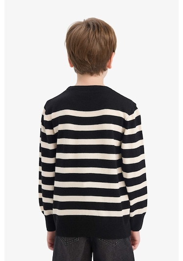 Defacto Erkek Çocuk Bisiklet Yaka Çizgili Kazak F0960a825wnbk81 Siyah