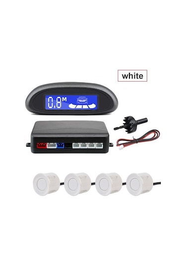 Beyaz Otopark Otomatik Led Park Sensörü Ve 4 Sensör Ters Yedekleme Park Radarı Monitör Dedektör Sistemi Ekran Geri Vites Radarı