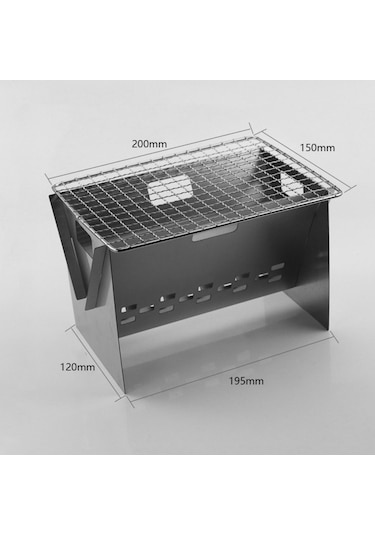 Vkemall Açık Havada Kullanışlı Paslanmaz Çelik Barbekü Sobası Piknik Mini Katlanır Odun Sobası Kamp Kartı Yakma Sobası Gümüş