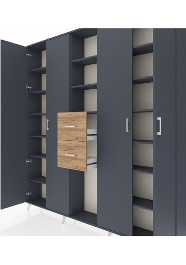Arges Dolap 15 Raflı 2 Çekmeceli 4 Kapaklı 220x30x243 Antrasit-antrasit/çam Antrasıt/atlas Çam