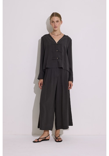 Modal Pileli Geniş Pantolon Antrasit Antrasit