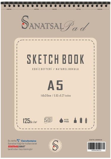 Sanatsal Pad Sketchbook Eskiz Defteri A5 125gr 50 Yaprak Spiralli