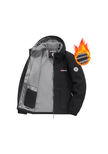 Snapbuy Kapüşonlu, Polar Erkek Ceket Siyah