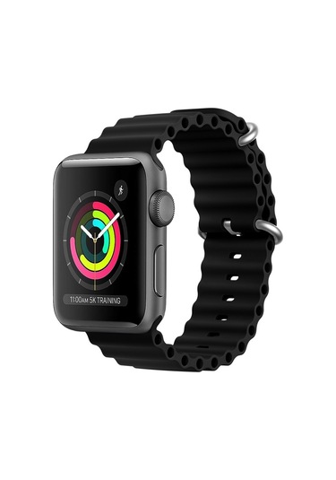 iOs Watch Uyumlu 42mm Zga Ocean Silikon Saat Bandı İçin Siyah