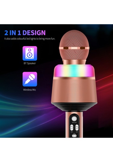 Xindoker Kablosuz Led Işıklı Şarkı Mikrofonu & Bluetooth Hoparlör - Tf Kart Desteği