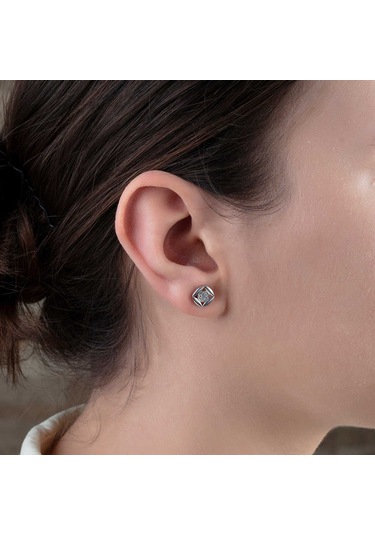 Tesbihane Zirkon Taşlı Kare Tasarım 925 Ayar Gümüş Küpe