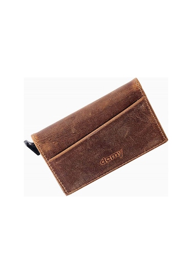 Damy Hakiki Deri Unisex Mekanizmalı Kartlık 611Cr - Taba Taba