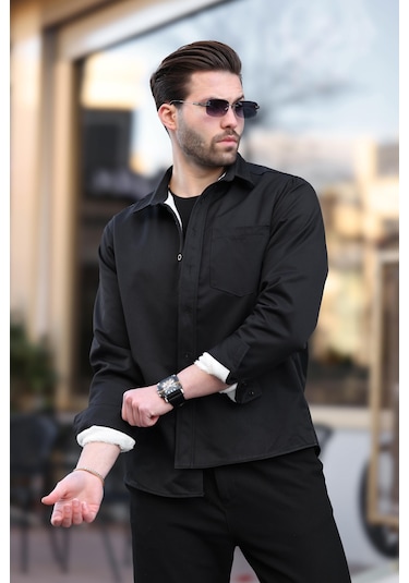Madmext Siyah İçi Polarlı Erkek Gömlek E6759 Siyah