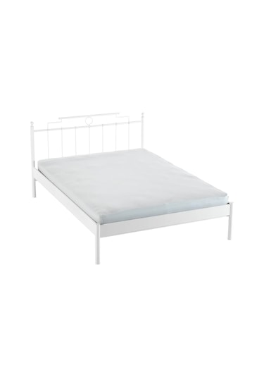 Hatkus-s Çift Kişilik Ferforje Metal Karyola-beyaz Ahşap Latalı