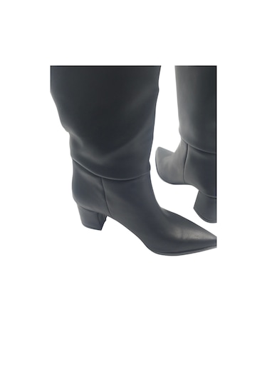 Melen Shoes Elegia Siyah Suni Deri Rahat Kadın Topuklu Çizme Siyah