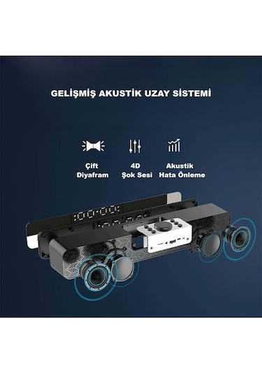 Bluetooth Hoparlör Şarjlı Ses Sistemi Led Ekran Fm Çalar Saat Sıcaklık Pc Usb Aux Tf Kart