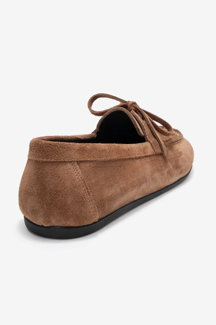 Lorven Toprak Süet Hakiki Deri Bağcıklı Kadın Loafer Ayakkabı Toprak