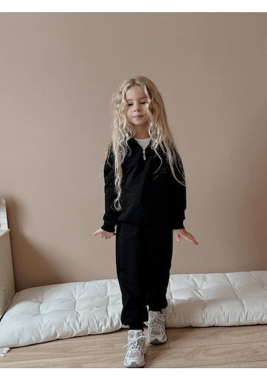 Dik Yaka Çocuk Eşofman Takım Unısex Siyah