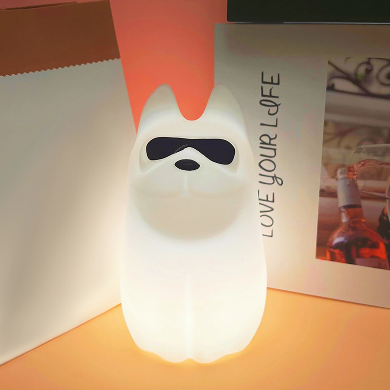 Folinda Yumuşak Silikon Kuyruklu Köpek Gece Lambası - 2600k Islak Beyaz + 7 Renkli Rgb Işığı, Beyaz Gürültü Fonksiyonu, 15/30/60 Dakika Zamanlayıcı Kapatma Beyaz