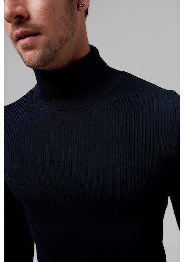 Twn Slim Fit Lacivert Rib Örgü Kazak 5ec0606317641 101