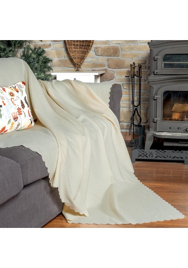 Mikrofiber Şönil Fitilli Minimalist Tekli Koltuk Örtüsü - 110x175 Cm,2 Adet Çift Taraflı, Kaymaz, Terletmez Ekru Ekru