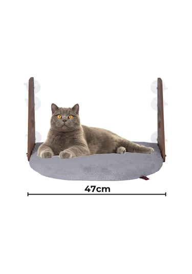 Cam Yatağı Vantuzlu Kedi Cam Yatağı Vantuzlu Yatak Gri