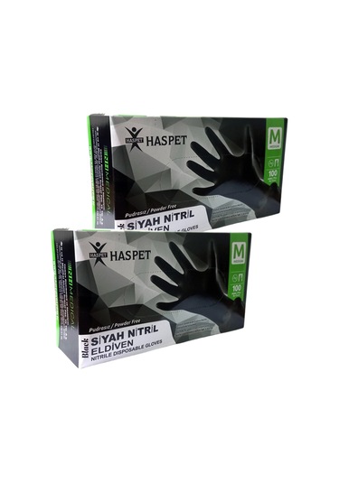Siyah Nitril Pudrasız Eldiven M Beden İkili Paket 200 Adet