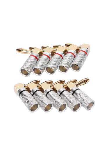 Konesam 90 Derece Alüminyum Kasa Bronz Kaplama Muz Plug 4mm , Ses Sistemi Hoparlör Kablosu Bağlantısı, 10 Adet 5 Çift - 24k Altın Kaplama, Kısa Devreyi Önler, Kolay Kurulum