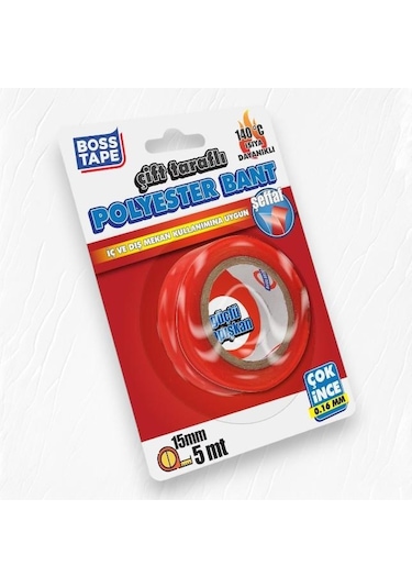 Boss Tape Çift Taraflı Polyester Bant 15mm-5mt 140 C Isıya Dayanıklı