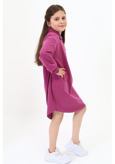 Toontoy Kız Çocuk Baskılı Elbise Mürdüm