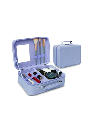 Aynalı Seyahat Makyaj Çantası - Bölünebilir Kozmetik H47780pu Mor