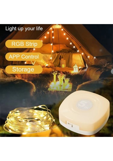 Sones 5m Rgb Kamp Işık Dizisi Led Ortam Gece Işığı Akıllı App Kontrolü Taşınabilir Açık Çadır Dekoratif Lambası Beyaz Çok Renkli