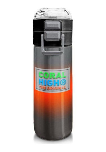 Coral High 500 Ml Gri Turuncu Renk Geçişli - Erkek Çocuk Paslanmaz Çelik Okul Termosu/suluk/matara Çok Renkli