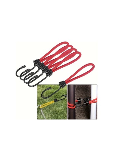 Elmpaly 4 Parça Ağır Hizmet Tipi Elastik Bağlama Kayışı - 55 Kg Çekme Dayanımı - Karavan Çadır Branda İçin