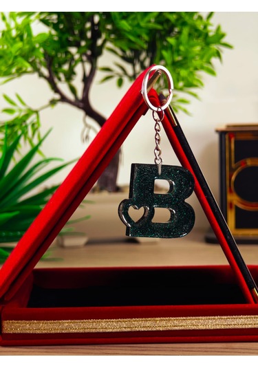 Harfli Anahtarlık Epoksi Kişiye Özel Yapım El Yapımı Harf Anahtarlık Kalp Model Özel Tasarım Hediyelik Ürün Kalp Desenli Simli Anahtarlık Beyaz - Pembe