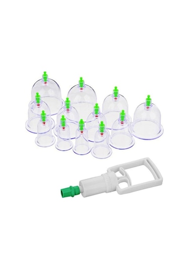 Kupa Çekme Vakumlu Masaj Aleti Hacamat Seti Selülit Cihazı 12'li Şeffaf