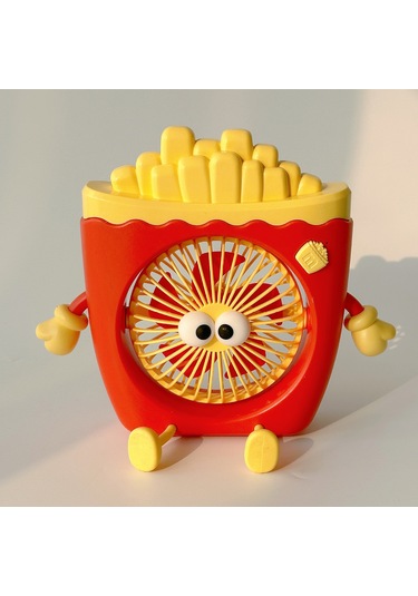 Lyon Gıda Oyun Serisi Karikatür Elektrik Fan Küçük Yatakhane Fanı Mini Usb Fanı Taşınabir El Fanı Kırmızı Patates Kızartması