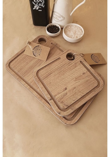 -damlataş Serisi Sunum Ve Kesme Tahtası 2'li Set Ahşap Görünümlü 18 Mm Mdf Kahverengi