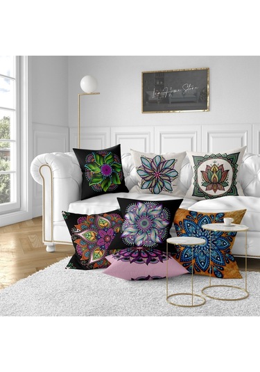 Çift Tarafı Baskılı Etnik Desenli Dekoratif 7'Li Kombin Kırlent K