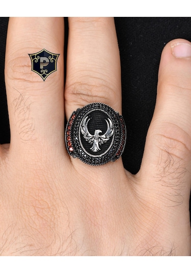 Anka Kuşu Figürlü 925 Ayar Gümüş Erkek Yüzüğü