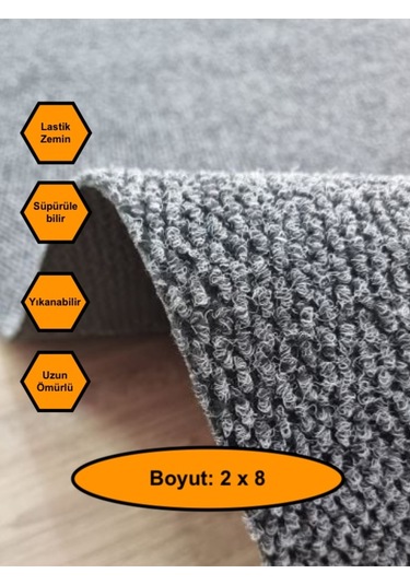 Gri Mısır Patlağı Desenli Sentetik Halı, Kaydırmaz Tabanlı Zemin Kaplama Ürünü, 2x8 Metre