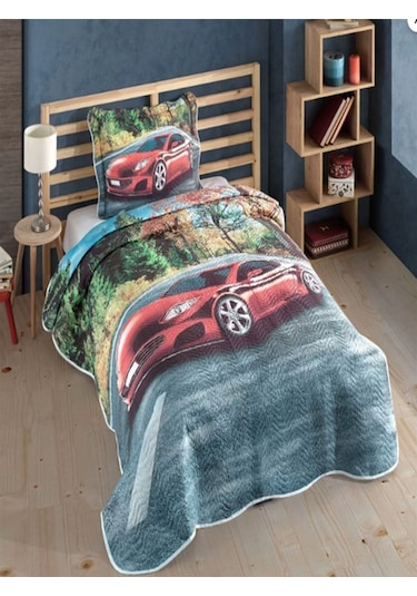 Tek Kişilik Kapitone Yatak Örtüsü - Ralli Temalı 175 X 240cm Kırmızı