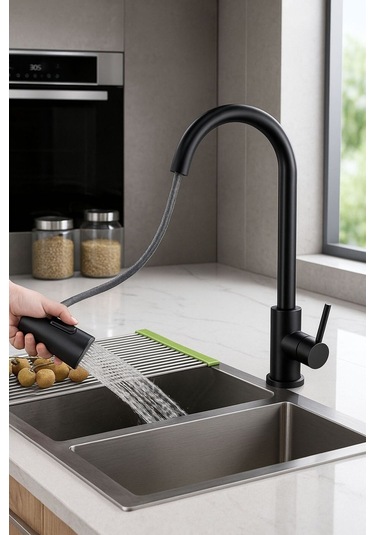 Rudi Armatür Siyah Spiralli Mutfak Eviye Bataryası Siyah