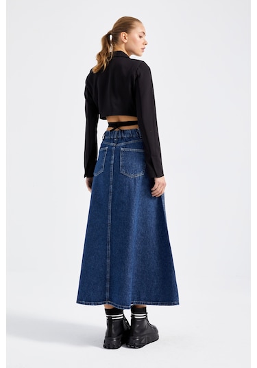 Itsbasic Kadın Mavi Renk Vinca A Tipi Kesim Denim Etek